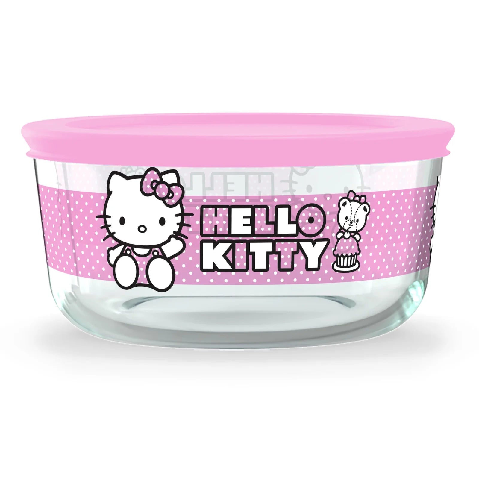 Hello Kitty 4-Cup round Glass Storage Container with Pink Airtight Lid, 2-Piece